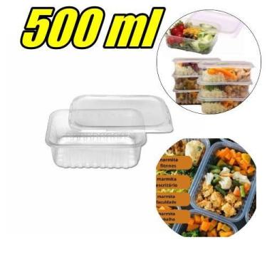 Imagem de Pote Marmita retangular Microondas e freezer 500 ml Transparente - PLA