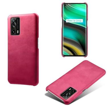 Imagem de Capa para OPPO Realme X7 Pro Ulrta,Proteção contra quedas,Casca de volta de cor sólida simples,Design de couro de imitação de plástico-Rose
