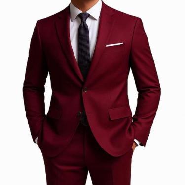 Imagem de Terno Masculino Italiano Premium Paletó e Calça - Fressart, Bordô, P