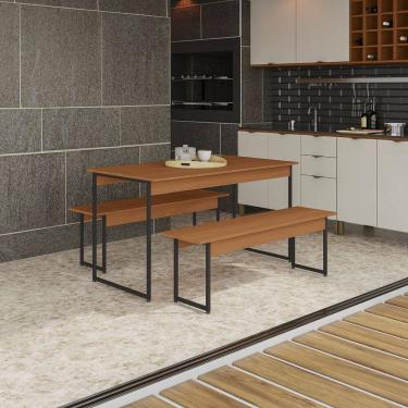 Imagem de Mesa de Jantar com 2 Bancos Li013 136cm Crome Industrial Canela/Preto Fosco