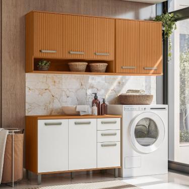 Imagem de Composicao Lavanderia Cozinha Modulada Criare 3pc 8pt 2gav Poliman Moveis