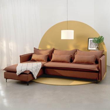 Imagem de Sofá Modular 3 Lugares com Chaise e Pé Metal Sôma Cabecasa Madeiramadeira Mocha Mousse
