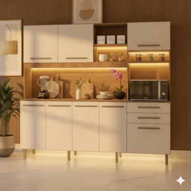 Imagem de Cozinha Completa Compacta Armário e Balcão Ibiza Plus 2,13m (L) 8 Portas 2 Gavetas