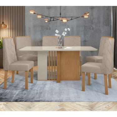 Imagem de Mesa de Jantar 6 Cadeiras Com Tampo de Vidro Amêndoa/Off White Astrid Móveis Lopas