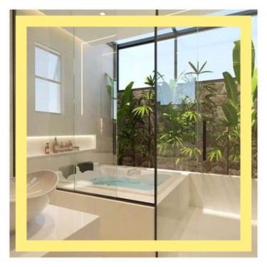 Imagem de Espelho Quadrado Gigante Jateado Iluminado com Led Botao Touch + Fonte