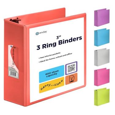 Imagem de Fichário com 3 argolas inclinadas 7,62 cm, vermelho, 7,62 cm, capa transparente com 2 bolsos internos, fichários de materiais escolares coloridos resistentes, também disponível em verde, cinza, roxo, azul, rosa (1 peça) – por Enday