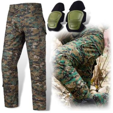 Imagem de Calça militar tática airsoft paintball atirador calça masculina combate com joelheiras Digital Woodland, Woodland, Medium