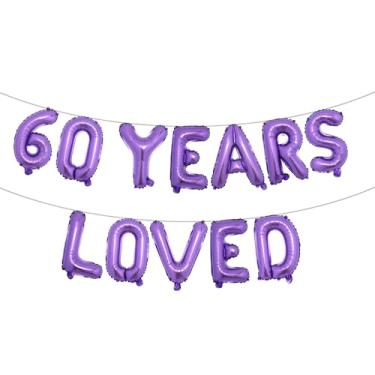 Imagem de Faixa de balão amada por 60 anos, guirlandas de glitter multicoloridas para artigos de decoração de festa de aniversário de 60 anos/aniversário de casamento (60 anos amado roxo)