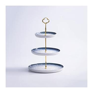 Imagem de Suporte de bolo de cerâmica de 3 camadas, mesa redonda de sobremesa, suporte removível para exibição de cupcake, multiuso, chá da tarde, bandeja de servir torre de cupcake