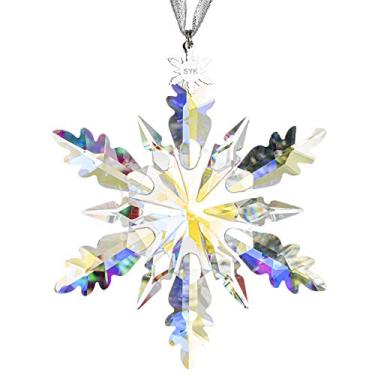 Imagem de SIYOUKI Enfeite de Natal de anjo de gelo com caixa de presente, floco de neve de cristal anual de inverno, pingente de decoração de pendurar de Natal colecionáveis (colorido)