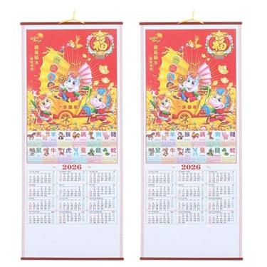 Imagem de Tofficu Calendário de parede de vime falso, planejador tradicional chinês para decoração de escritório, casa, celebração do ano do cavalo com atmosfera festiva de significado cultural