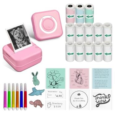 Imagem de Impressora de adesivos – Mini impressora com 13 rolos de papéis autoadesivos, máquina de etiquetas de bolso para iPhone/Android, máquina térmica Bluetooth para estudantes, crianças, presente de