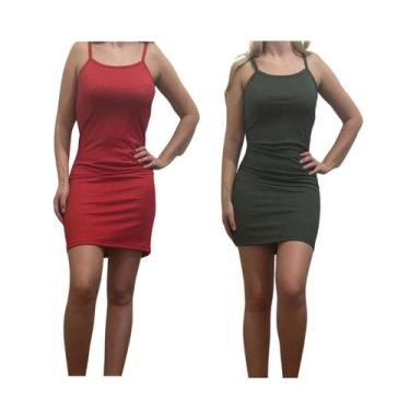 Imagem de KIT C/2 Vestidos Alcinha Canelado - Emporio J, Vermelho, Militar, Unic