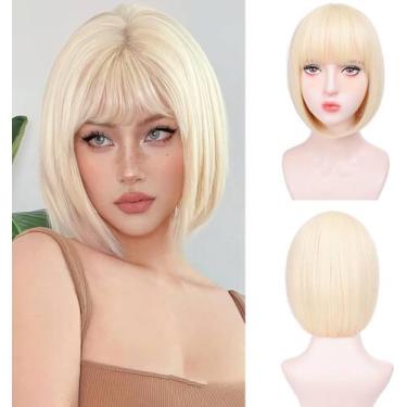 Imagem de Peruca cor T Blonde Bob 30cm com franja sintética para mulheres - T-co