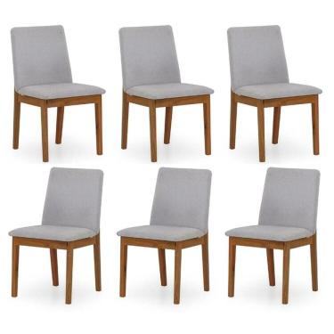 Imagem de Kit 6 Cadeiras para Sala de Jantar Estofada Madeira Maciça Cecília Off White