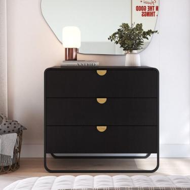 Imagem de Cômoda 3 Gavetas 90cm Orgânico Pé Metal Luna Nero/Preto