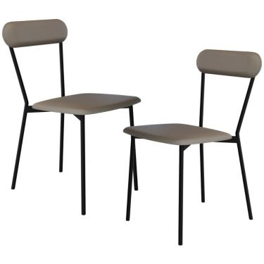 Imagem de Kit 02 Cadeiras Estofada Para Sala de Jantar Liora Preto C01 Courino Cinza - Lyam Decor