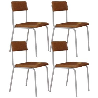 Imagem de Kit 04 Cadeiras Estofada Para Sala de Jantar Sense Branco C01 Courino Caramelo - Lyam Decor