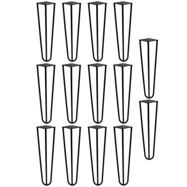 Imagem de Kit 14 Pés de Metal 30 CM Hairpin Legs Mesa de Canto Rack e Puffs Preto G41