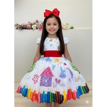Imagem de Vestido Aquarela Infantil Festa Luxo Formatura ABC - Tamanhos Disponív