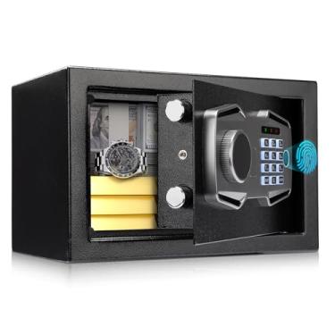 Imagem de MUNBYN Seguro biométrico para impressões digitais com sistema de alarme, caixa de bloqueio de acesso de 3 vias com teclado eletrônico, tela de exibição e porta USB-C para casa e escritório, proteção