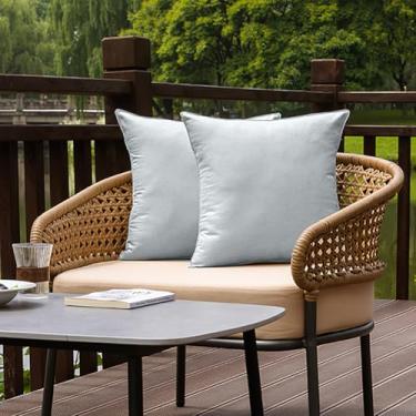 Imagem de NiNi ALL Conjunto de 2 capas de almofadas decorativas à prova d'água para ambientes externos para jardim de fazenda para sofá de barraca de pátio 61 x 61 cm cinza claro