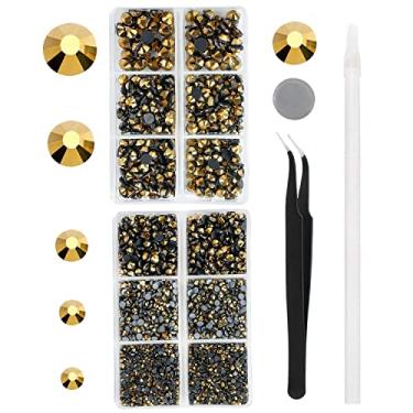 Imagem de 6616PCS Ouro Hotfix Strass Cristal de Vidro para Artesanato Roupas de Tecido Camisas Copos Costas Planas Redondo com Pinças e Caneta de Picking (SS6~SS30)