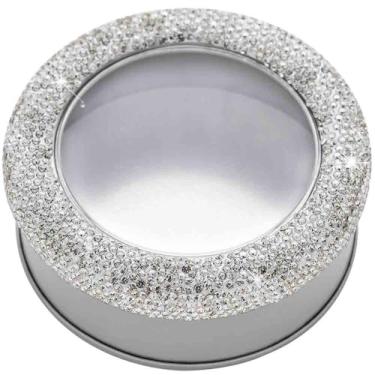 Imagem de MINGZAIQIPEI Caixa de metal de alumínio com strass brilhante, tampa transparente com tampas, mini estojo de armazenamento portátil para casa, velas, doces, presentes, bálsamos e tesouros (branco)