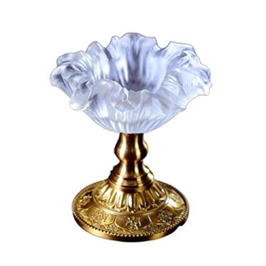Imagem de Decoração de mesa castiçal criativo em forma de flor retrô vitrificado suporte de vela decoração de mesa base de cobre central decorativa (branco)