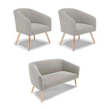 Imagem de Namoradeira e 2 Poltronas Pé Palito Natural Stella Bouclê Cinza D03 - D'Rossi