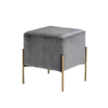 Imagem de Puff Veludo Cinza Base Metálica Dourada - D'Rossi