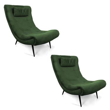 Imagem de Kit 02 Poltronas Sher Suede Verde Pés Palito de Ferro - D'Rossi