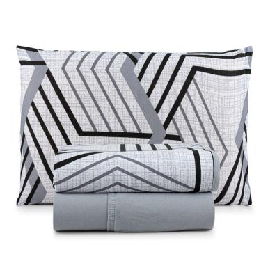 Imagem de Jogo Cama Lençol Casa Scarpa Sonnet Solteiro Malha Estampada Algodão 3 Peças - Geométrico - Cinza