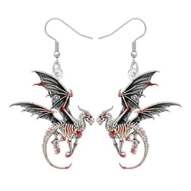 Imagem de BONSNY Brincos de abóbora com dragão e vento de acrílico para Halloween, joia feminina com pingente de caveira de osso alado preto, acessório de fantasia assustadora gótica, Medium, Acrílico Aço