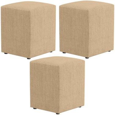 Imagem de Kit 03 Puffs Quadrado L02 Decorativo Linho Bege Escuro - Lyam Decor