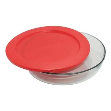 Imagem de Assadeira Travessa De Vidro Redondo Com Tampa Plástica 26 Cm