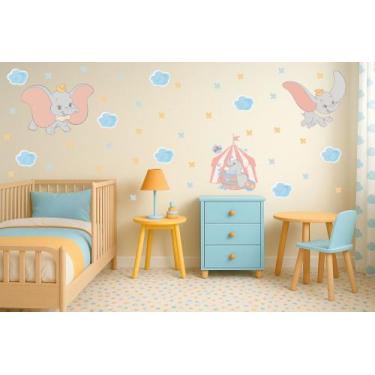 Imagem de Adesivo De Parede Dumbo Elefante Flores Decoração Nuvens - Adesivos Ki