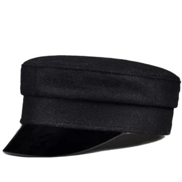 Imagem de Chapéu feminino de couro envernizado tecido de lã azul-marinho feminino caxemira Fittd bonés planos preto 2 59 60 cm