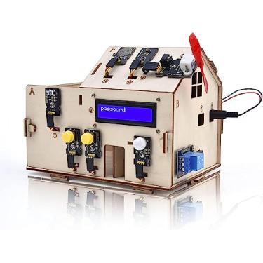 Imagem de KEYESTUDIO Kit de iniciante de casa inteligente para Arduino para Uno R3, kit de codificação de automação residencial eletrônica, kit de sensor DIY de casa de madeira, conjunto STEM para adultos e