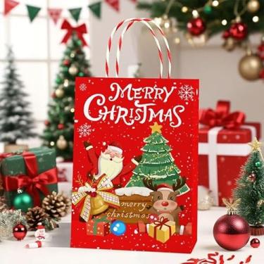 Imagem de 1 embalagem de presente de Papai Noel e rena, sacos de presente de papel kraft, perfeitos para o ano novo, festas de fim de ano e aniversários