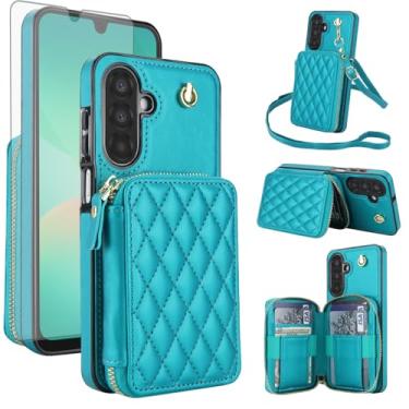 Imagem de Asuwish Capa de celular para Samsung Galaxy A17/A26 5G carteira celular com protetor de tela de vidro temperado alça transversal de pulso bloqueio RFID compartimento para cartão de crédito A 17 26 17A