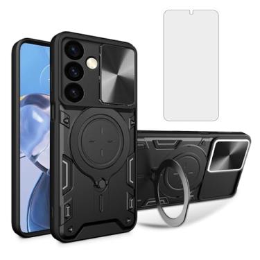 Imagem de Asuwish Capa de telefone para Samsung Galaxy S24 5G capa magnética para câmera deslizante com protetor de tela de vidro temperado e suporte de anel acessórios para celular híbrido fino S 24 24S GS24