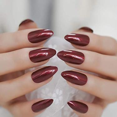 Imagem de Conjunto de 1 caixa de unhas cosméticas para decoração de maquiagem, inclui pontas de unhas postiças vermelhas clarete escuras, minilixa, adesivo de unha, bastão de madeira