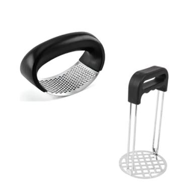Imagem de Kit Amassador de Alho e Amassador de Batata Premium Aço Inoxidável Material Resistente Espremedor Manual Ergonômico