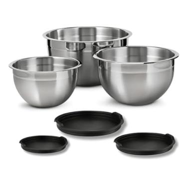 Imagem de Kit 3 Bowls Tigelas de Inox com Tampa Plástica Conjunto de Tamanhos Diferentes Potes Herméticos Saladeira Bacia Misturar e Tampar Vasilha Cumbucas Vasilhame