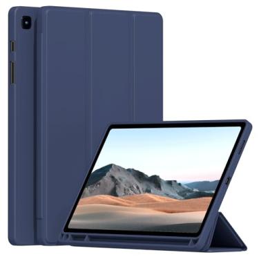 Imagem de Ocricll Capa para Samsung Galaxy Tab S6 Lite 10,4 polegadas 2024/2022/2020, capa traseira de TPU macio, fina, leve, inteligente, hibernar/despertar, com suporte de caneta S, azul marinho