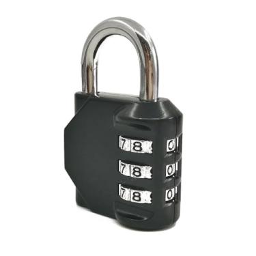 Imagem de Fechadura de combinação de 3 discos, cadeado mecânico para academia, trava de segurança industrial para armários de armazenamento (preto)