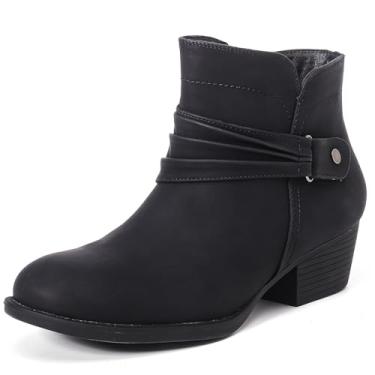 Imagem de Luoika Botas femininas de cano curto de largura larga - Botas curtas pretas e marrons com bloco de salto baixo com zíper lateral., Preto 715, 8 X-Wide
