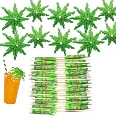 Imagem de Guarda-chuvas de coquetel de 50 peças com design de palmeira de coco com tema tropical, palitos de dente, decoração de bebida e cupcake para festas