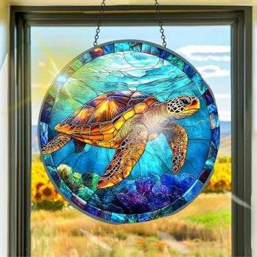 Imagem de Apanhador de sol de acrílico colorido, decoração de janela suspensa de tartaruga, arte de parede de arco-íris, para quarto, varanda, interior e exterior, jardim, enfeites de Natal, decoração 19 x 19